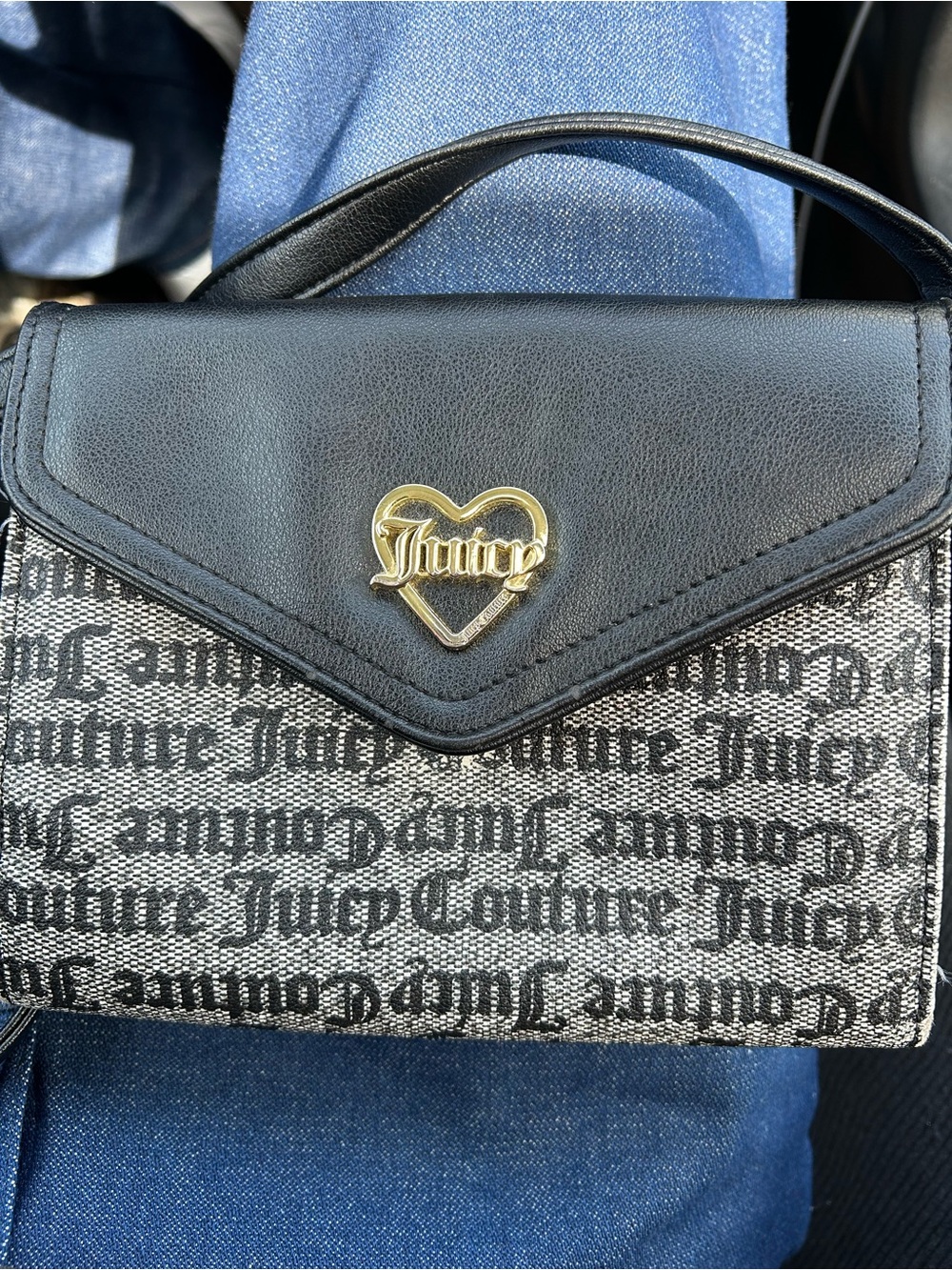 Juicy Couture Black and Gray Logo Mini Top-Handle Bag